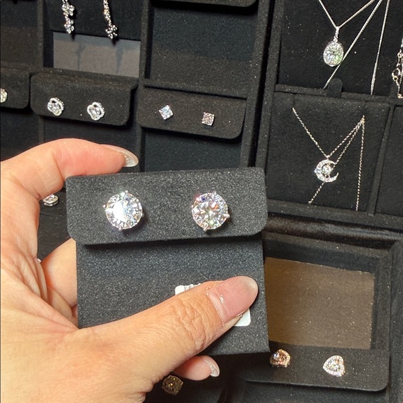 Jewelry - Classic Round Moissanite stud Earrings - Clear Silver Tone